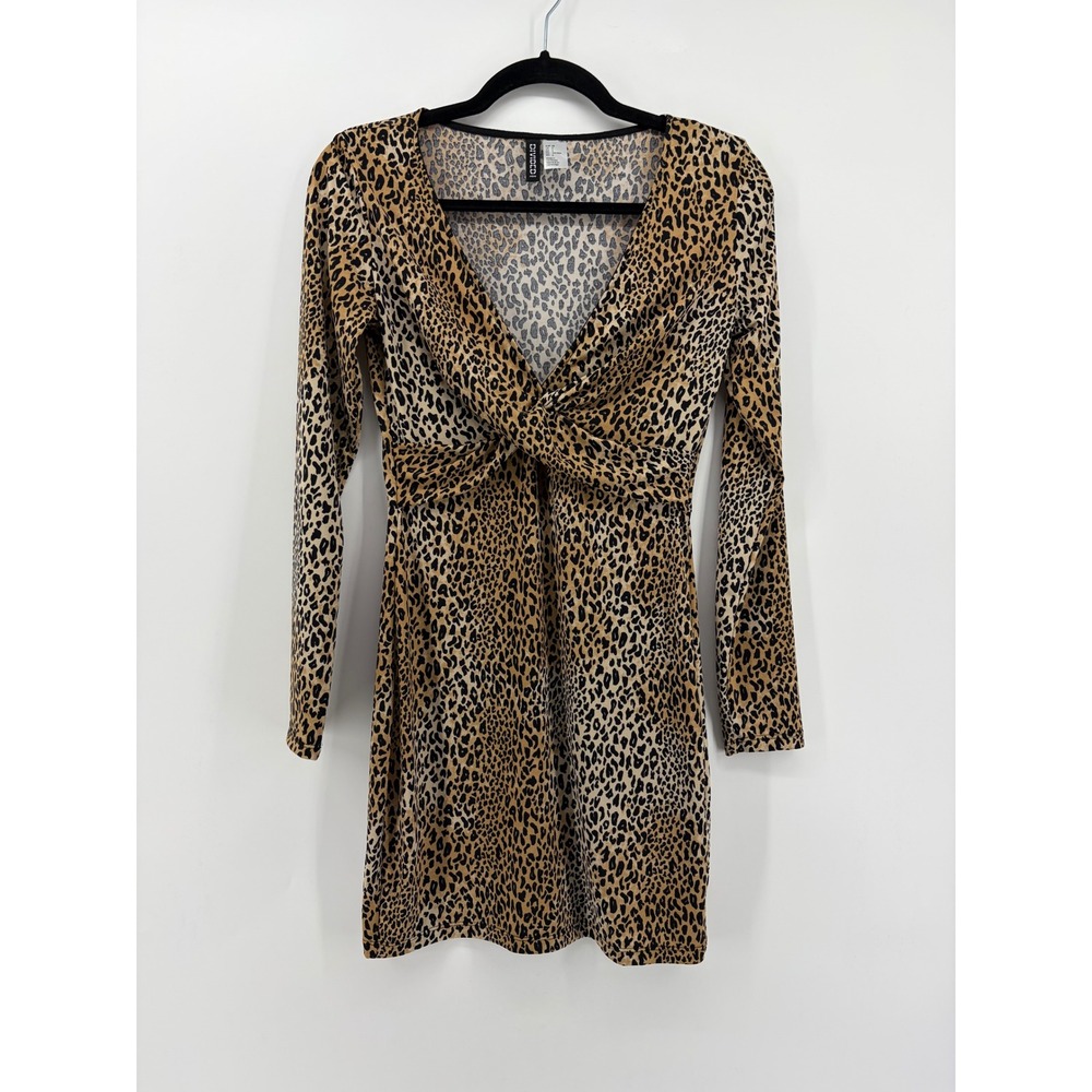 DIVIDED H&M Leopard Print Twist Front Long Sleeve Mini‎ Dress Women Size 6